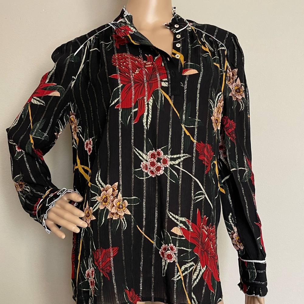 BA&SH, Metallic floral jacquard blouse